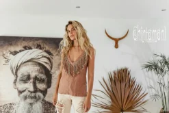 Fringy Linen Top / Dusty Pink