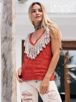 Fringy Linen Top / Red Ochre