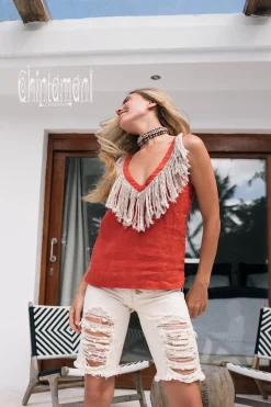 Fringy Linen Top / Red Ochre
