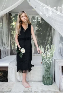 Girls Linen Dress / Black
