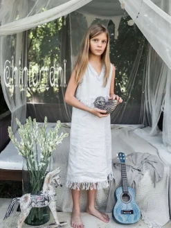 Girls Linen Dress / Grey