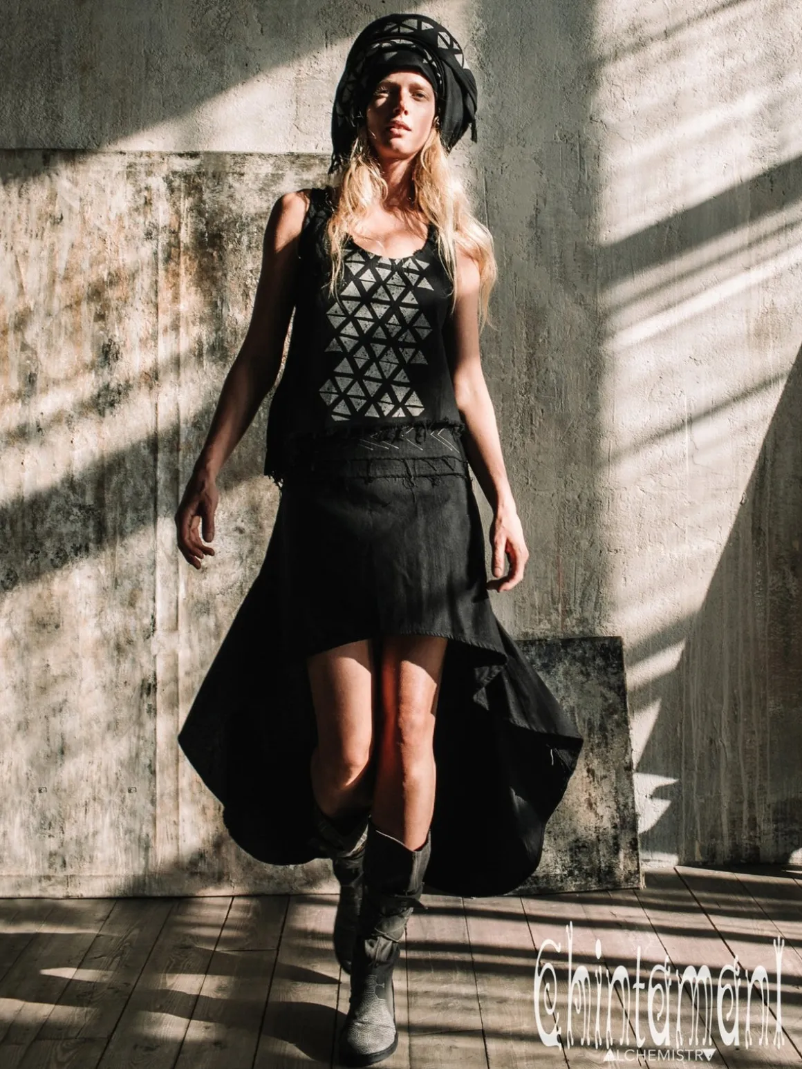 High Low Cotton Skirt / Black