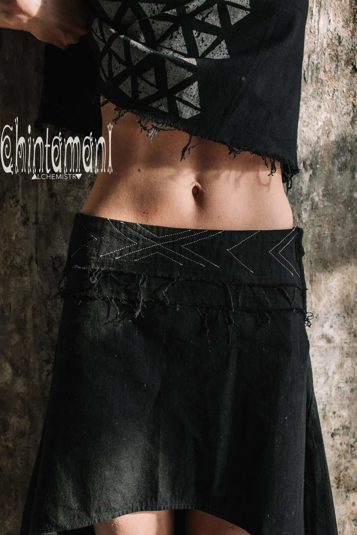 High Low Cotton Skirt / Black