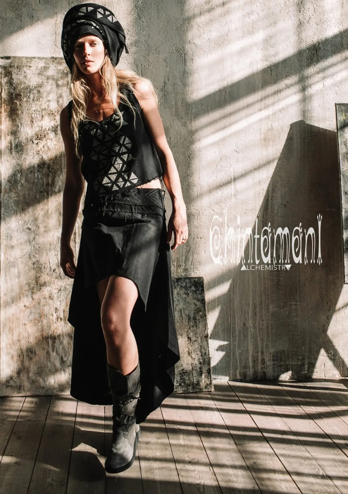 High Low Cotton Skirt / Black