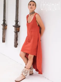 High Low Linen Dress / Red Ochre