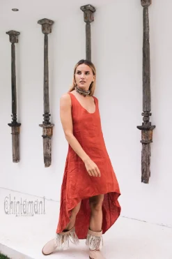 High Low Linen Dress / Red Ochre