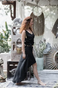 High Low Linen Skirt / Black