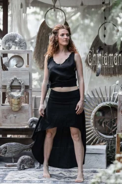 High Low Linen Skirt / Black