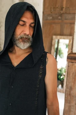 Hooded Printed Shirt / Black