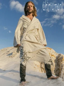 Huge Raw Cotton Mens Wrap Cardigan Coat / Kimono Cloak or Cape / Aroha Atua Off White