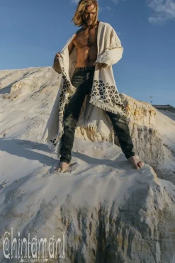 Huge Raw Cotton Mens Wrap Cardigan Coat / Kimono Cloak or Cape / Aroha Atua Off White