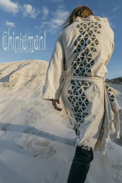 Huge Raw Cotton Mens Wrap Cardigan Coat / Kimono Cloak or Cape / Aroha Atua Off White