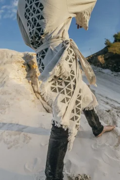 Huge Raw Cotton Mens Wrap Cardigan Coat / Kimono Cloak or Cape / Aroha Atua Off White