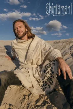 Huge Raw Cotton Mens Wrap Cardigan Coat / Kimono Cloak or Cape / Aroha Atua Off White