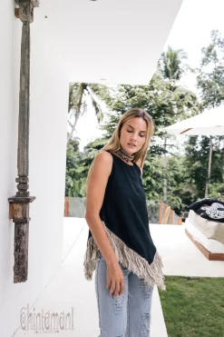 Linen Corner Top / Black