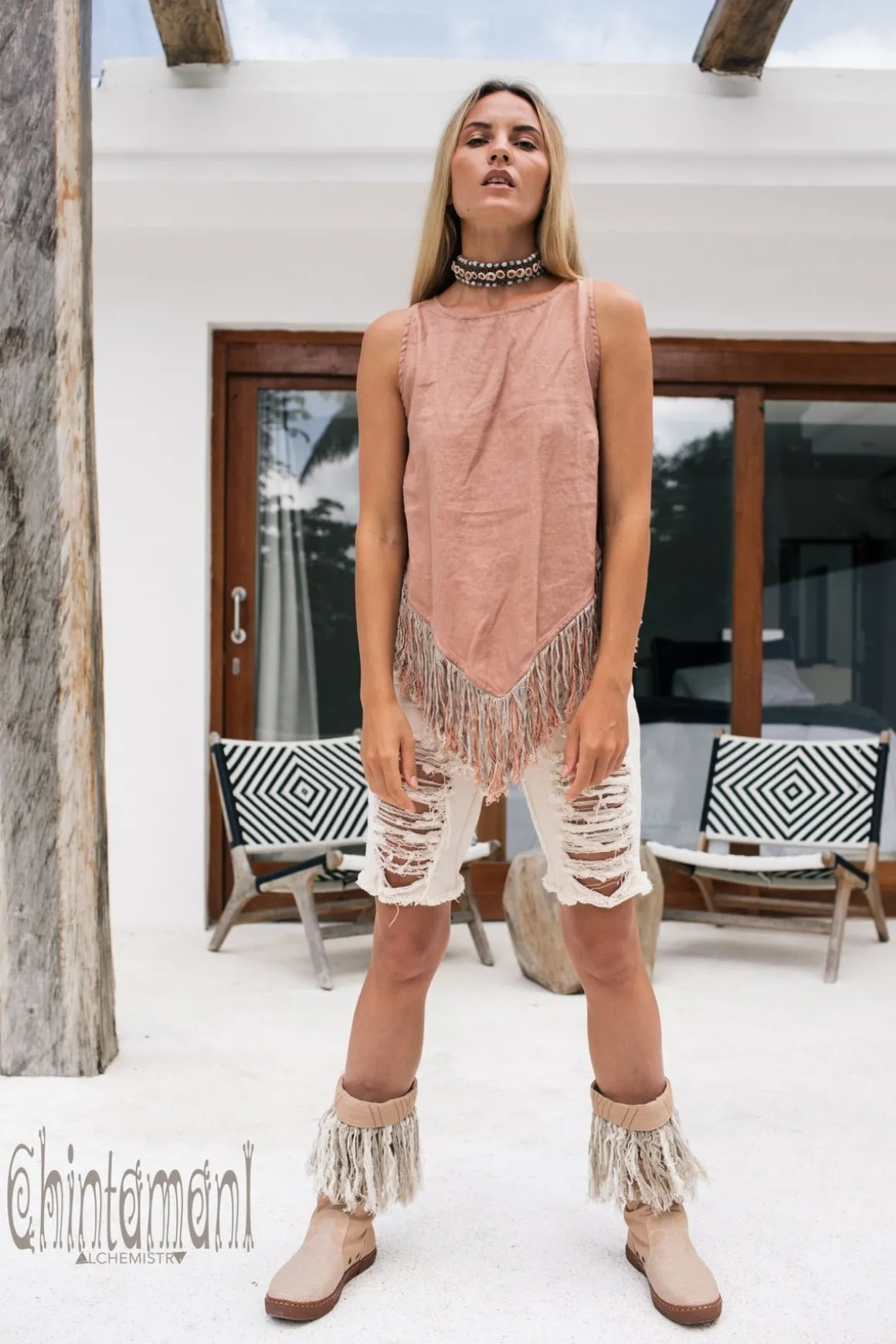 Linen Corner Top / Dusty Pink