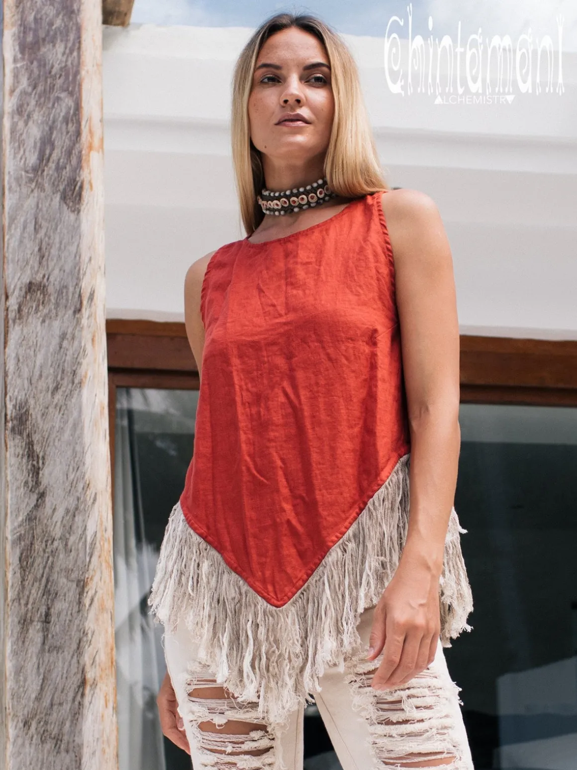 Linen Corner Top / Red Ochre