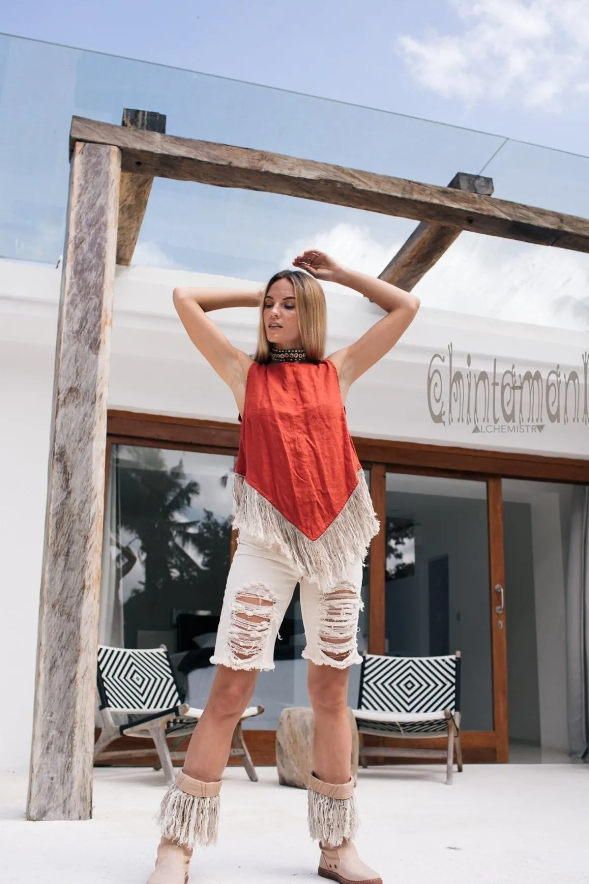 Linen Corner Top / Red Ochre