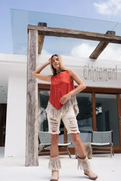 Linen Corner Top / Red Ochre