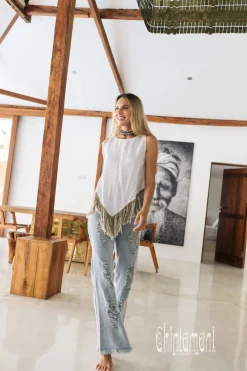 Linen Corner Top / White