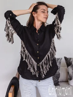 Linen Fringe Shirt / Black