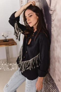 Linen Fringe Shirt / Black
