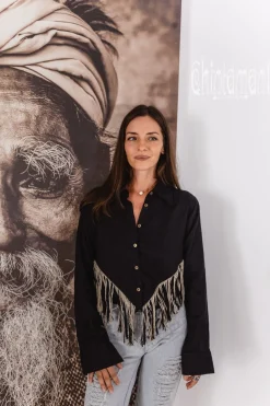 Linen Fringe Shirt / Black