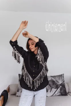 Linen Fringe Shirt / Black