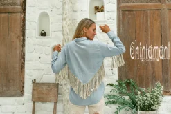 Linen Fringe Shirt / Blue