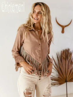 Linen Fringe Shirt / Dusty Pink