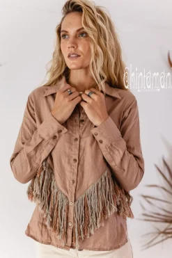 Linen Fringe Shirt / Dusty Pink
