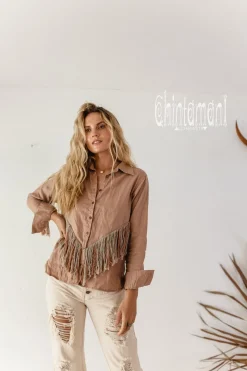 Linen Fringe Shirt / Dusty Pink