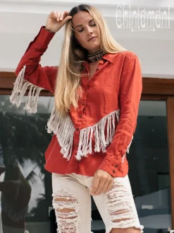 Linen Fringe Shirt / Red Ochre