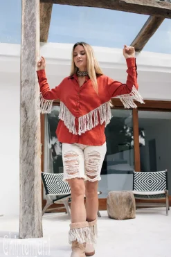Linen Fringe Shirt / Red Ochre
