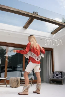 Linen Fringe Shirt / Red Ochre