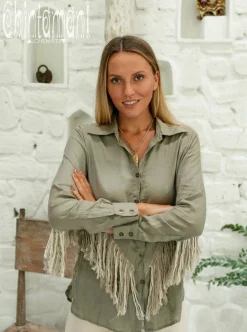 Linen Fringe Shirt / Sage Green