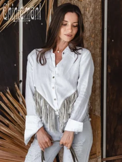 Linen Fringe Shirt / White