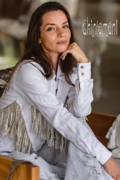 Linen Fringe Shirt / White
