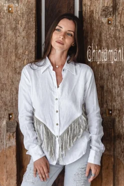 Linen Fringe Shirt / White