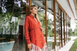 Linen Fringe Shirt Dress / Red Ochre