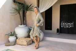 Linen Fringe Shirt Dress / Sage Green