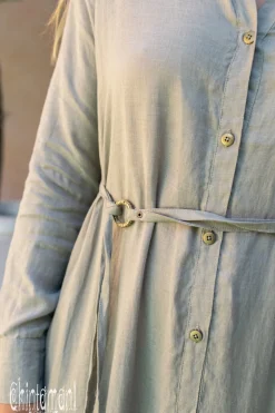 Linen Fringe Shirt Dress / Sage Green