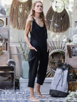 Linen Jumpsuit 3/4 / Black