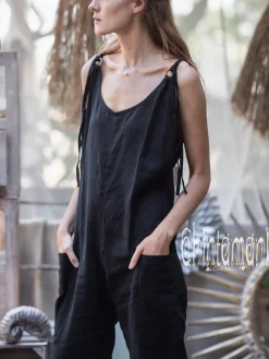 Linen Jumpsuit 3/4 / Black