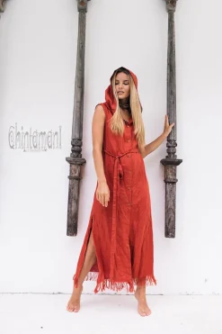 Linen Shirt Dress / Red Ochre