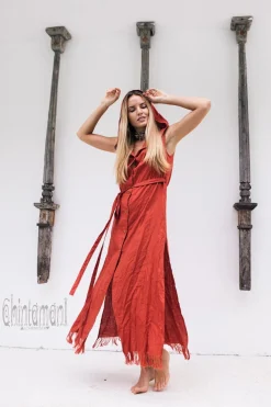 Linen Shirt Dress / Red Ochre