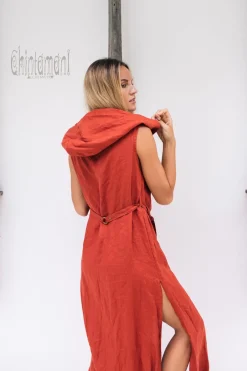 Linen Shirt Dress / Red Ochre