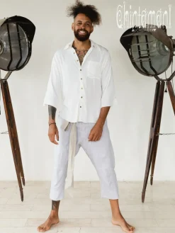 Linen Short Pants / Light Gray