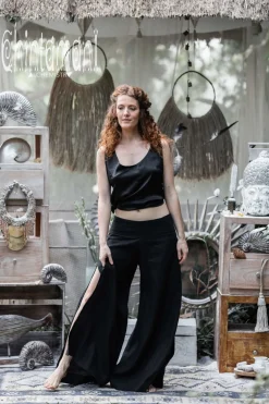 Linen Split Pants / Black