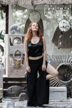 Linen Split Pants / Black